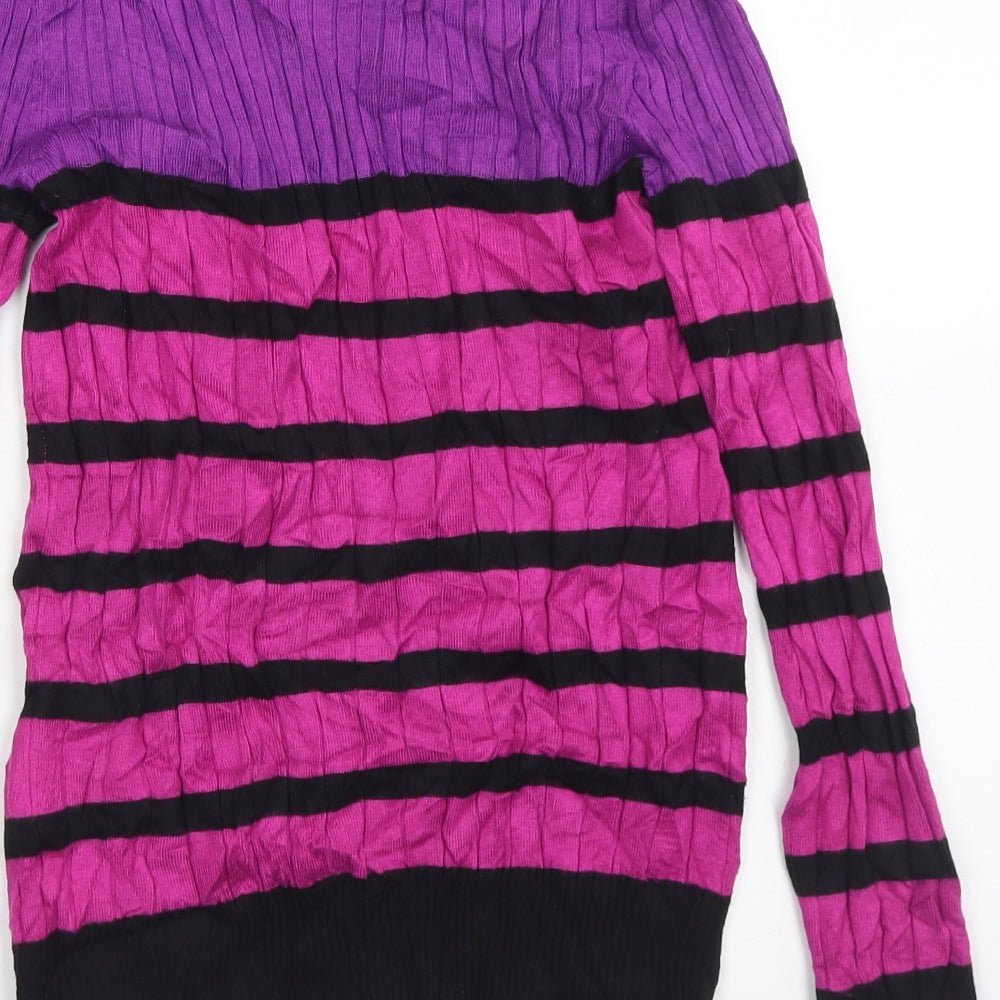 M&S Woman Womens Purple Crew Neck Striped Viscose Pullover Jumper Size 8