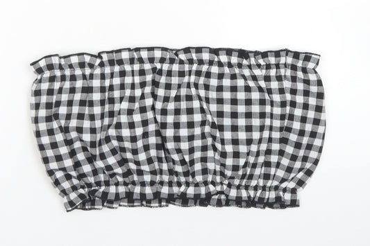 SheIn Womens Black Check Polyester Cropped Blouse Size L Off the Shoulder - Bandeau