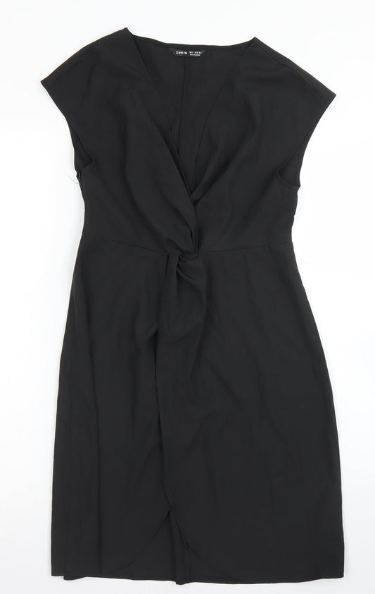 Additional front view of SHEIN women’s black polyester pencil dress, size S, v-neck zip