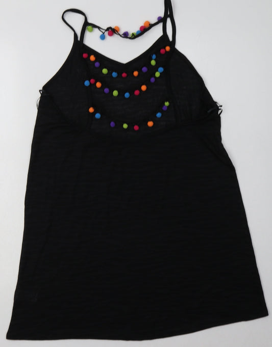 Matalan Womens Black Animal Print Polyester Basic Tank Size XS V-Neck - bobbles on back