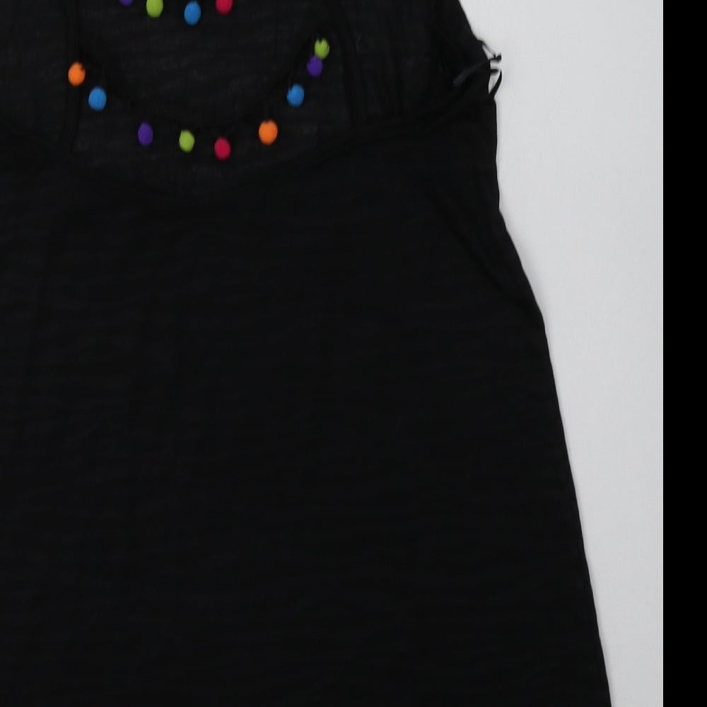 Matalan Womens Black Animal Print Polyester Basic Tank Size XS V-Neck - bobbles on back