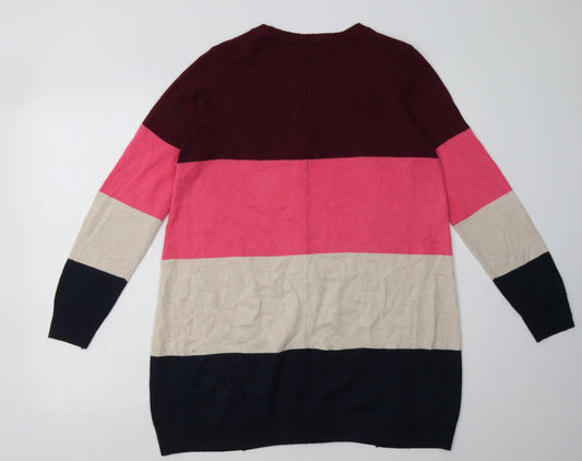 Marks and Spencer Womens Multicoloured Striped Acrylic Jumper Dress Size 10 V-Neck Pullover
