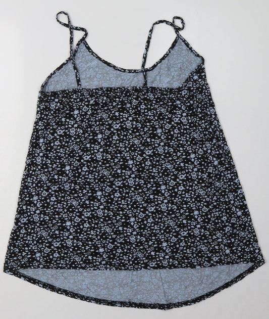 Boohoo Womens Blue Floral Viscose Basic Tank Size 12 Scoop Neck