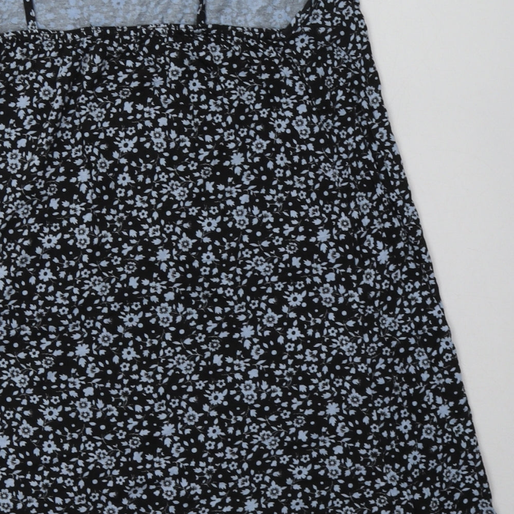 Boohoo Womens Blue Floral Viscose Basic Tank Size 12 Scoop Neck