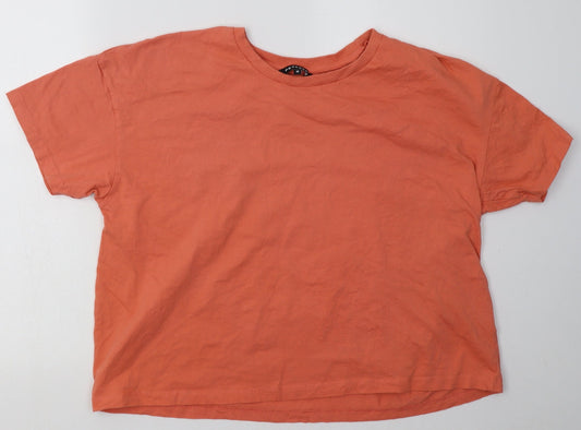 Additional front view of Peacocks women’s pink cotton cropped t-shirt, size UK 18, crew neck