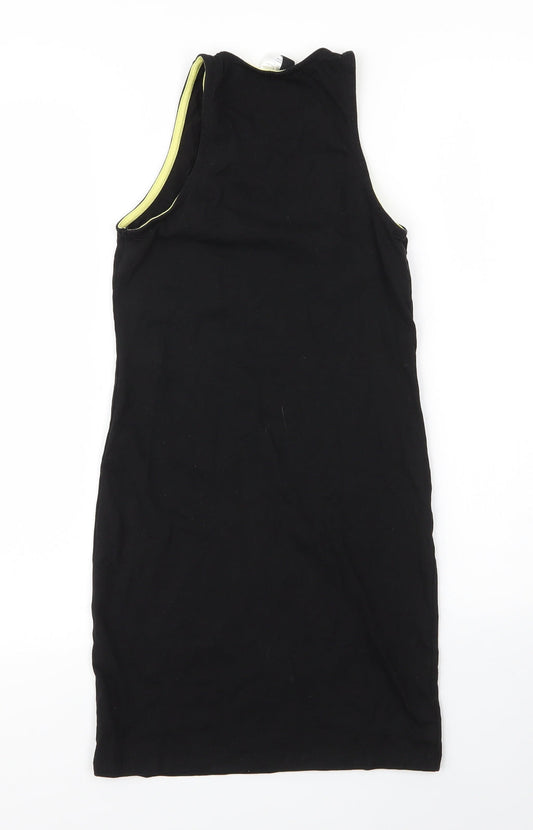 Back view of H&M women’s black cotton basic tank, size UK 6, round neck