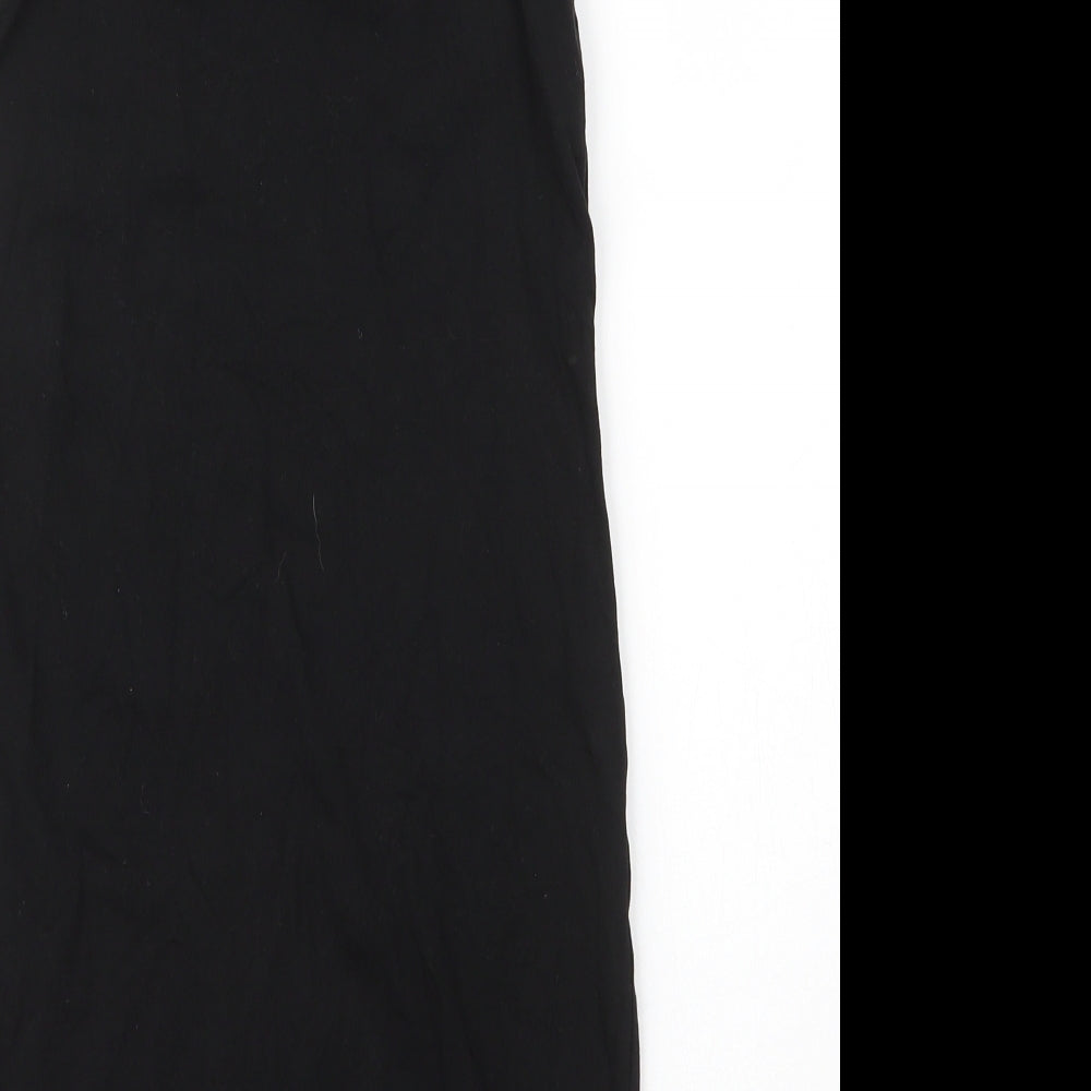 Brand and care label for H&M women’s black cotton basic tank, size UK 6, round neck