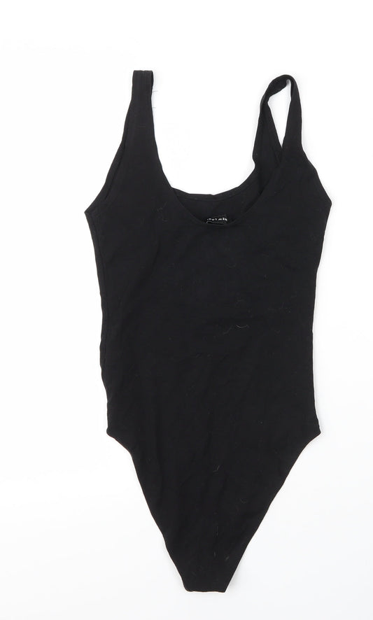 Back view of New Look women’s black cotton leotard one-piece, size UK 10, snap
