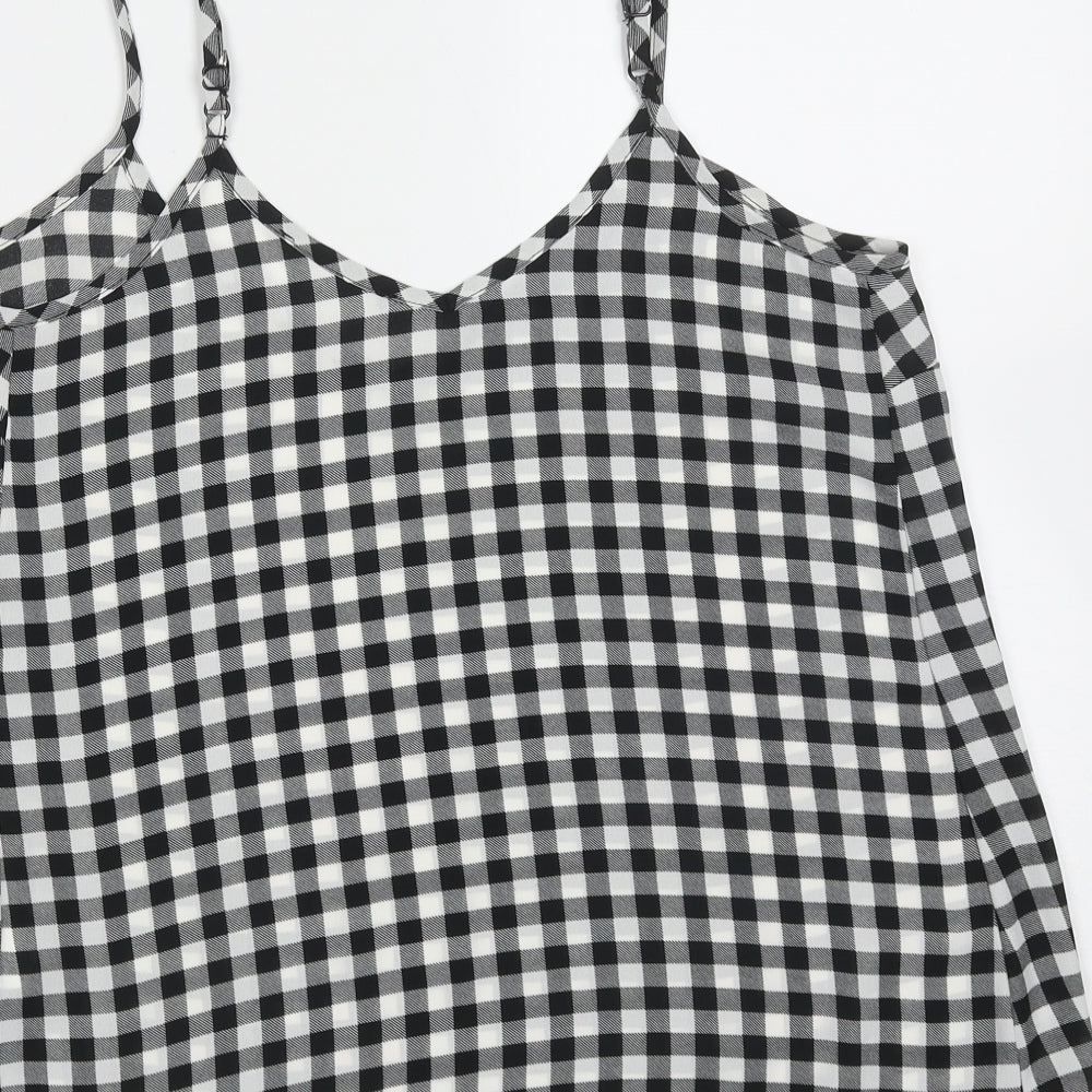 Primark Womens Black Check Polyester Camisole Blouse Size 6 V-Neck