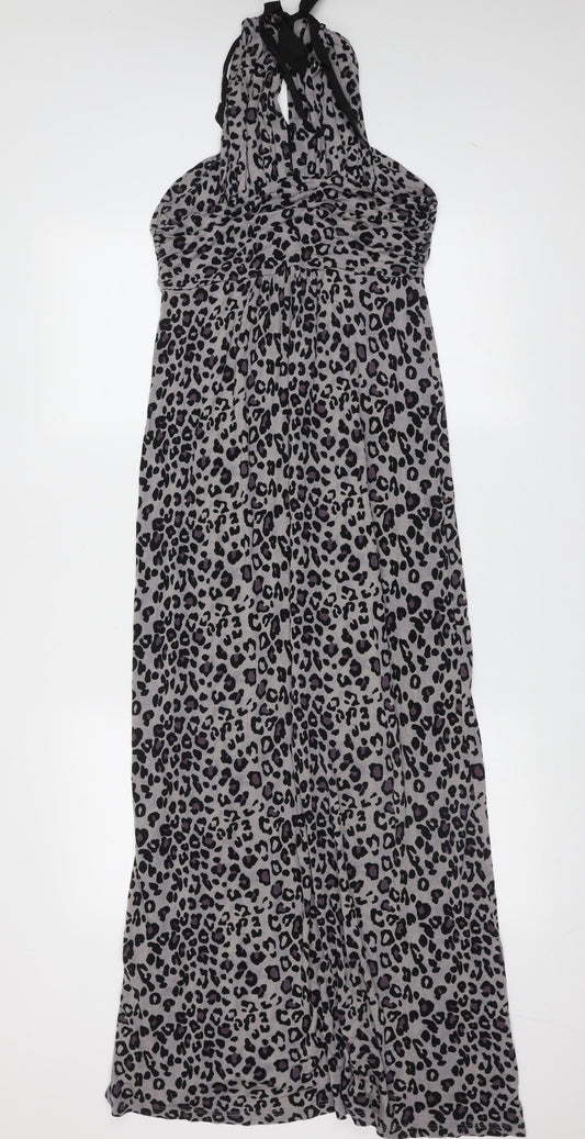 Oasis Womens Grey Animal Print Viscose Maxi Size S Round Neck - beaded