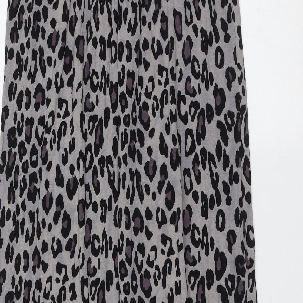 Brand and care label for Oasis women’s grey animal print viscose maxi, size S, round neck - beaded