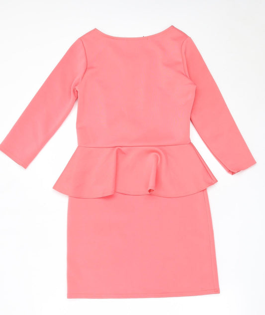 Boohoo Womens Pink Polyester Shift Size 10 Round Neck