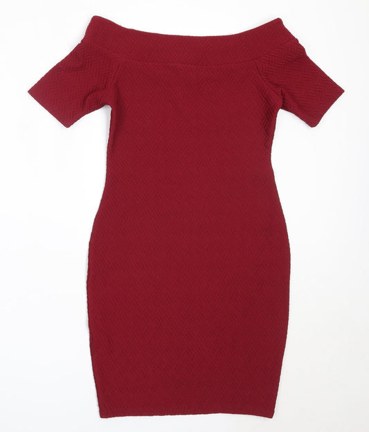 New Look Womens Red Polyester Bodycon Size 8 Off the Shoulder