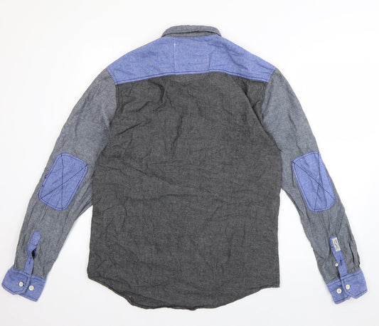 Soul Star Mens Grey Cotton Button-Up Size L Collared Button