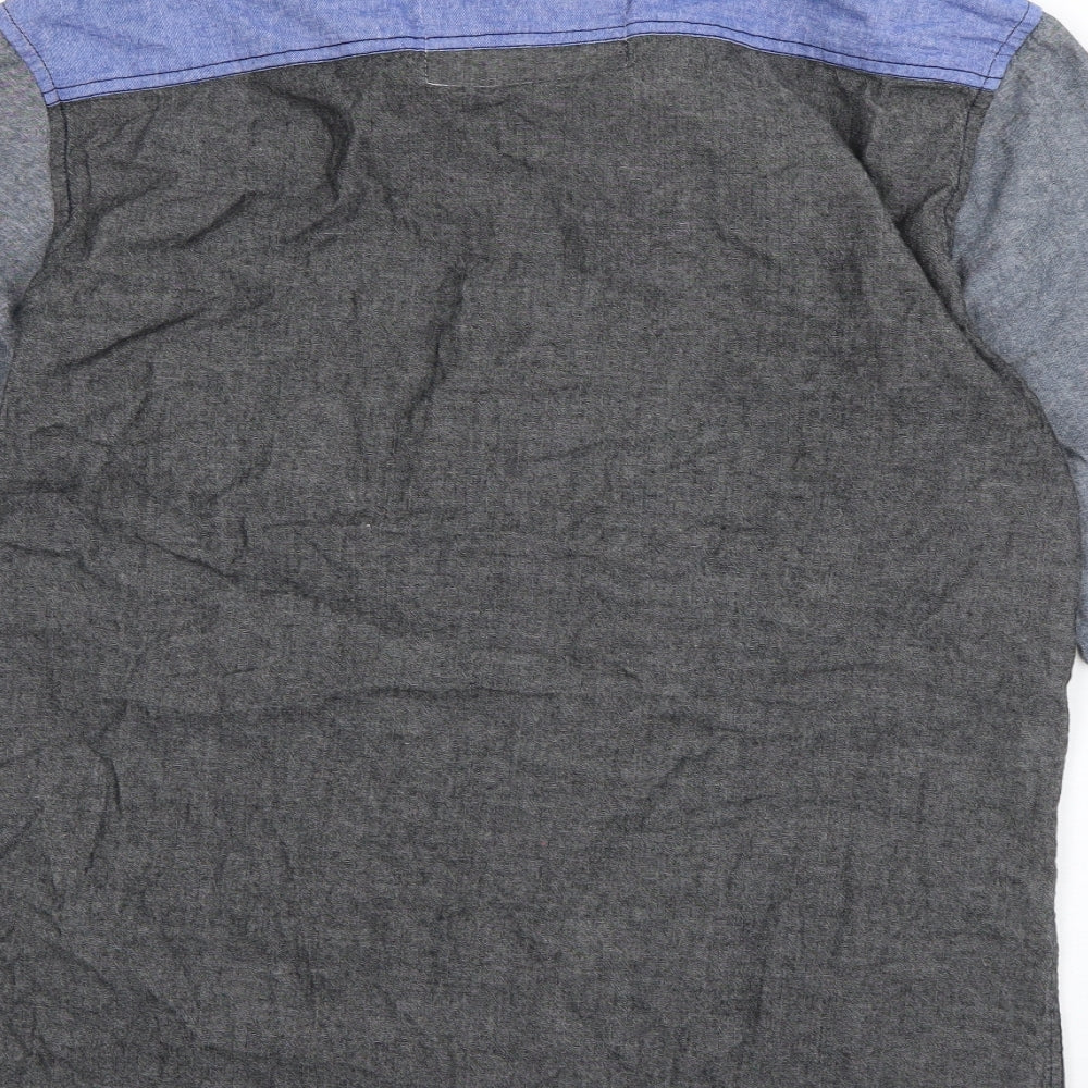 Soul Star Mens Grey Cotton Button-Up Size L Collared Button