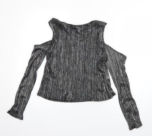 Additional front view of Parisian women’s silver polyester basic t-shirt, size UK 14, boat neck - pleated