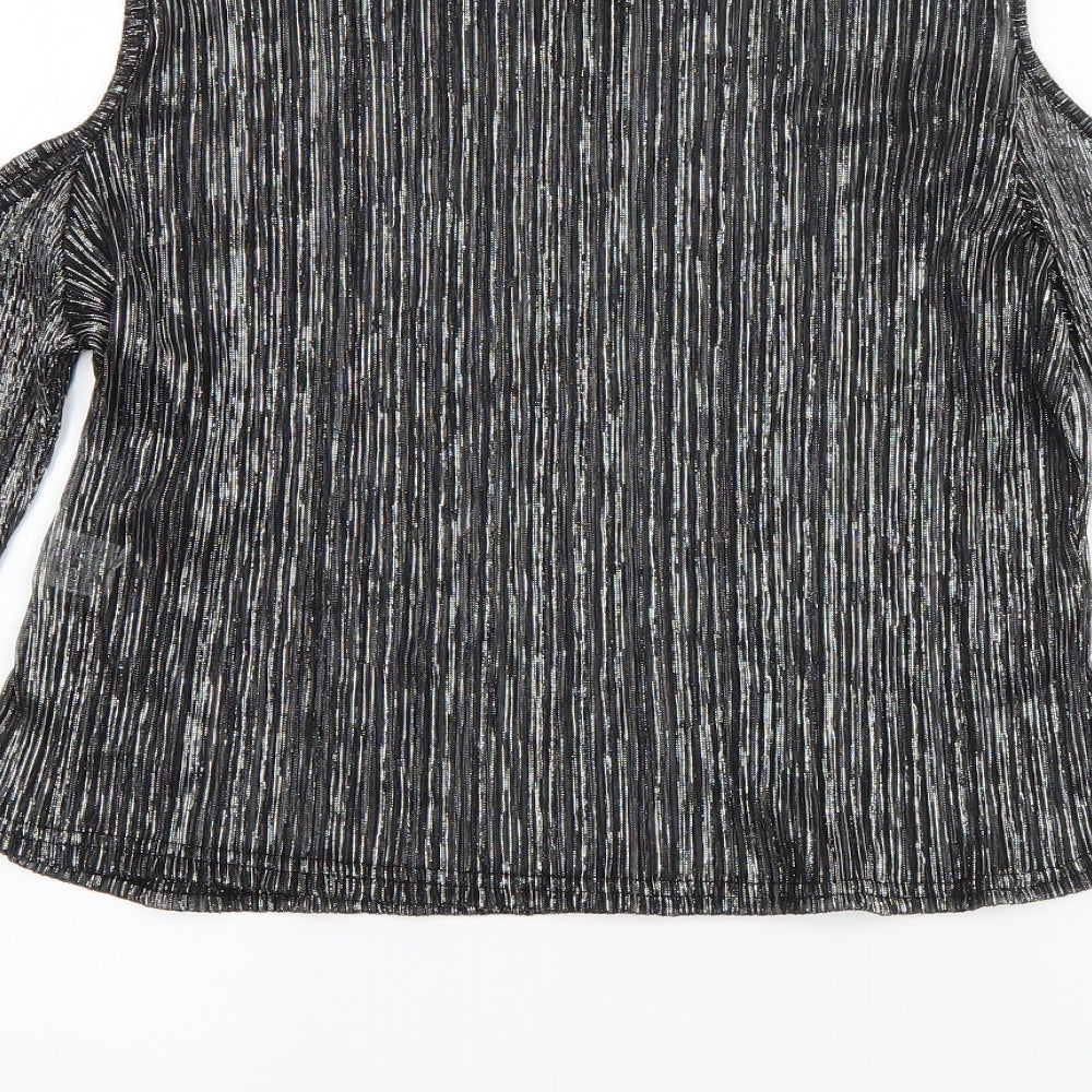 Brand and care label for Parisian women’s silver polyester basic t-shirt, size UK 14, boat neck - pleated