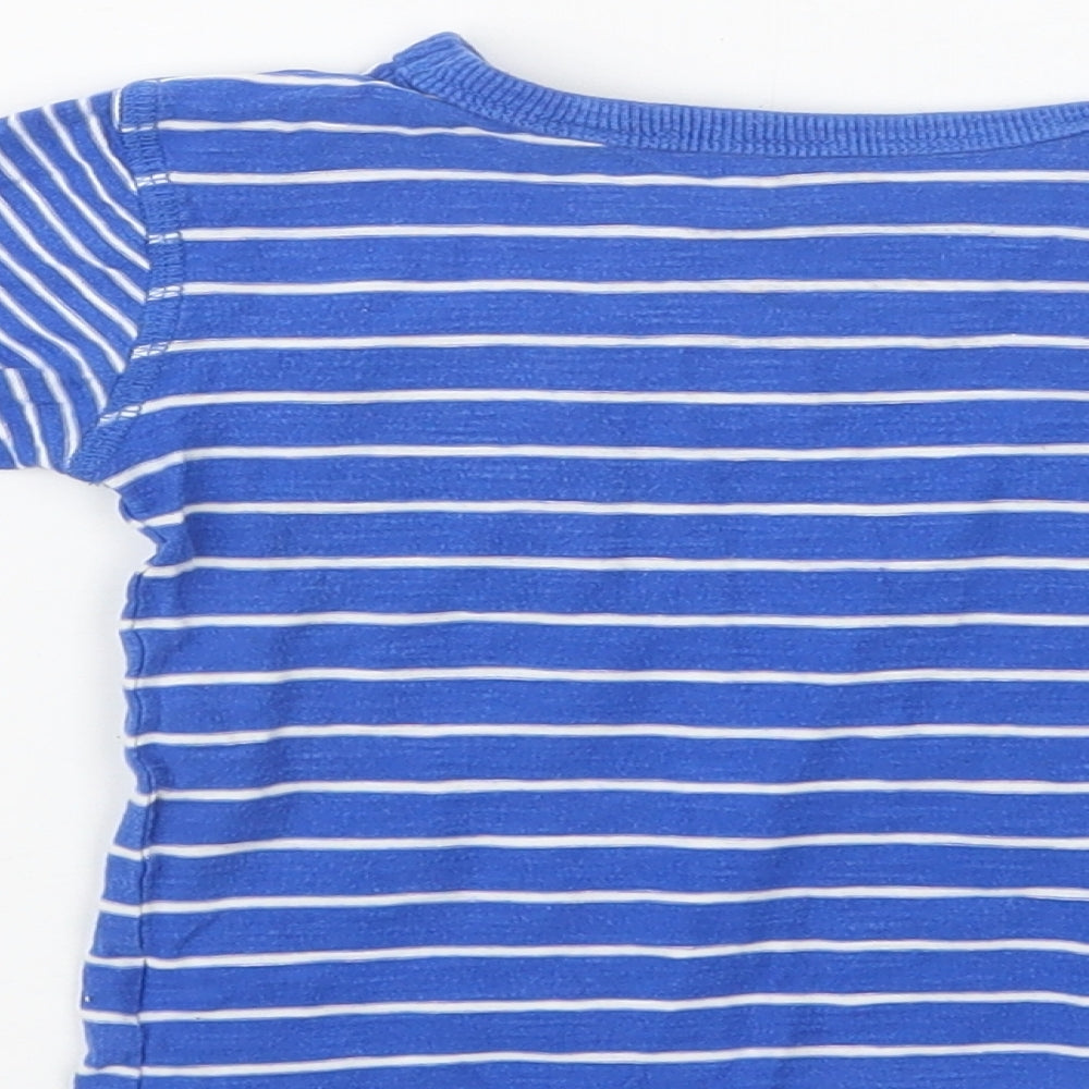Brand and care label for Next Baby Blue Striped Cotton Basic Blouse, size 9-12, Months Crew Neck