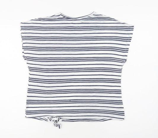 Papaya Womens White Striped Polyester Basic Blouse Size 8 Crew Neck