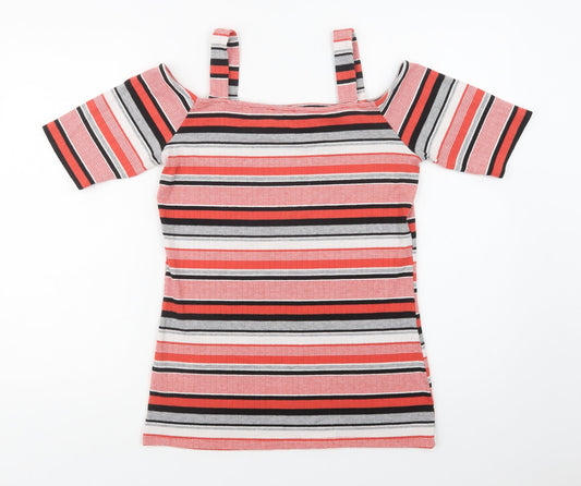 Papaya Womens Red Striped Polyester Basic Blouse Size 12 Square Neck