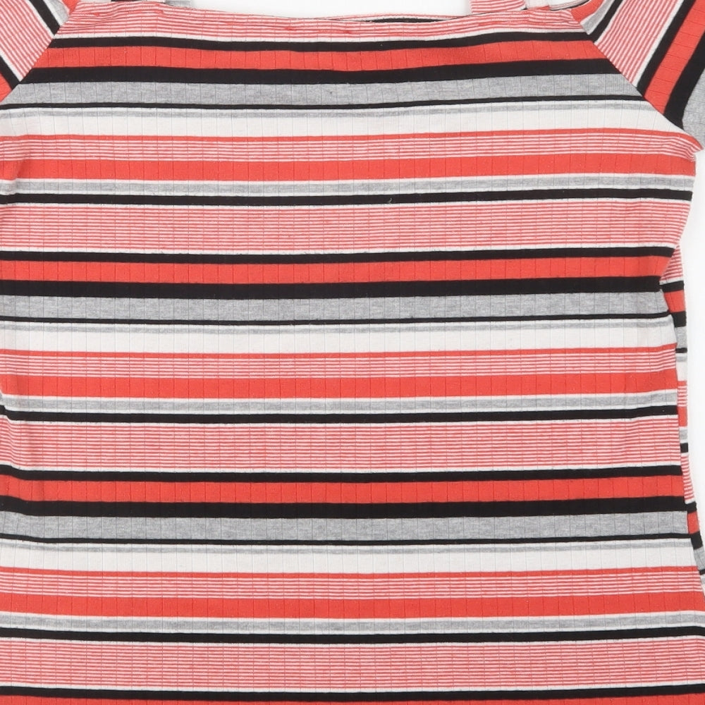 Papaya Womens Red Striped Polyester Basic Blouse Size 12 Square Neck