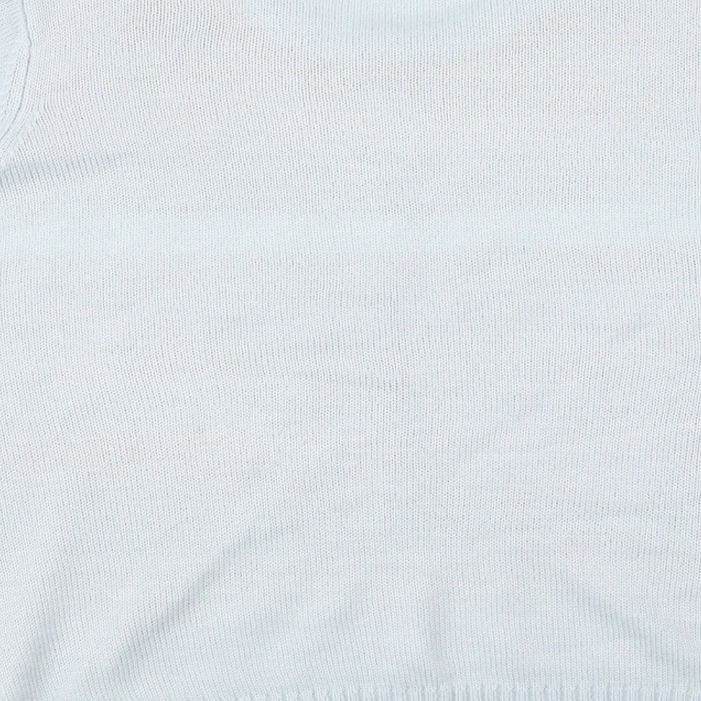 Brand and care label for Avenue women’s blue crew neck acrylic jumper, size M, - snowmen