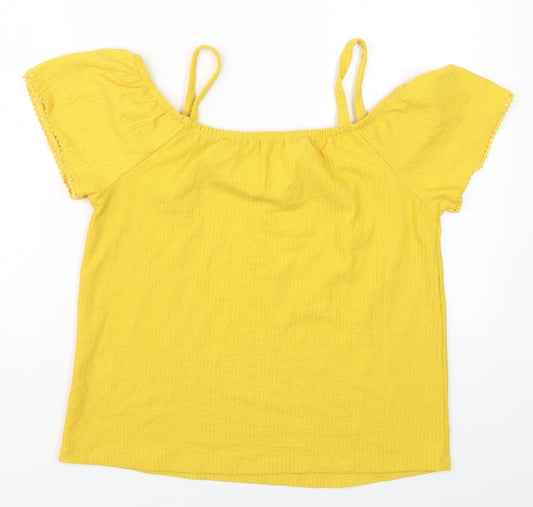 Matalan Womens Yellow Polyester Basic T-Shirt Size 12 Round Neck