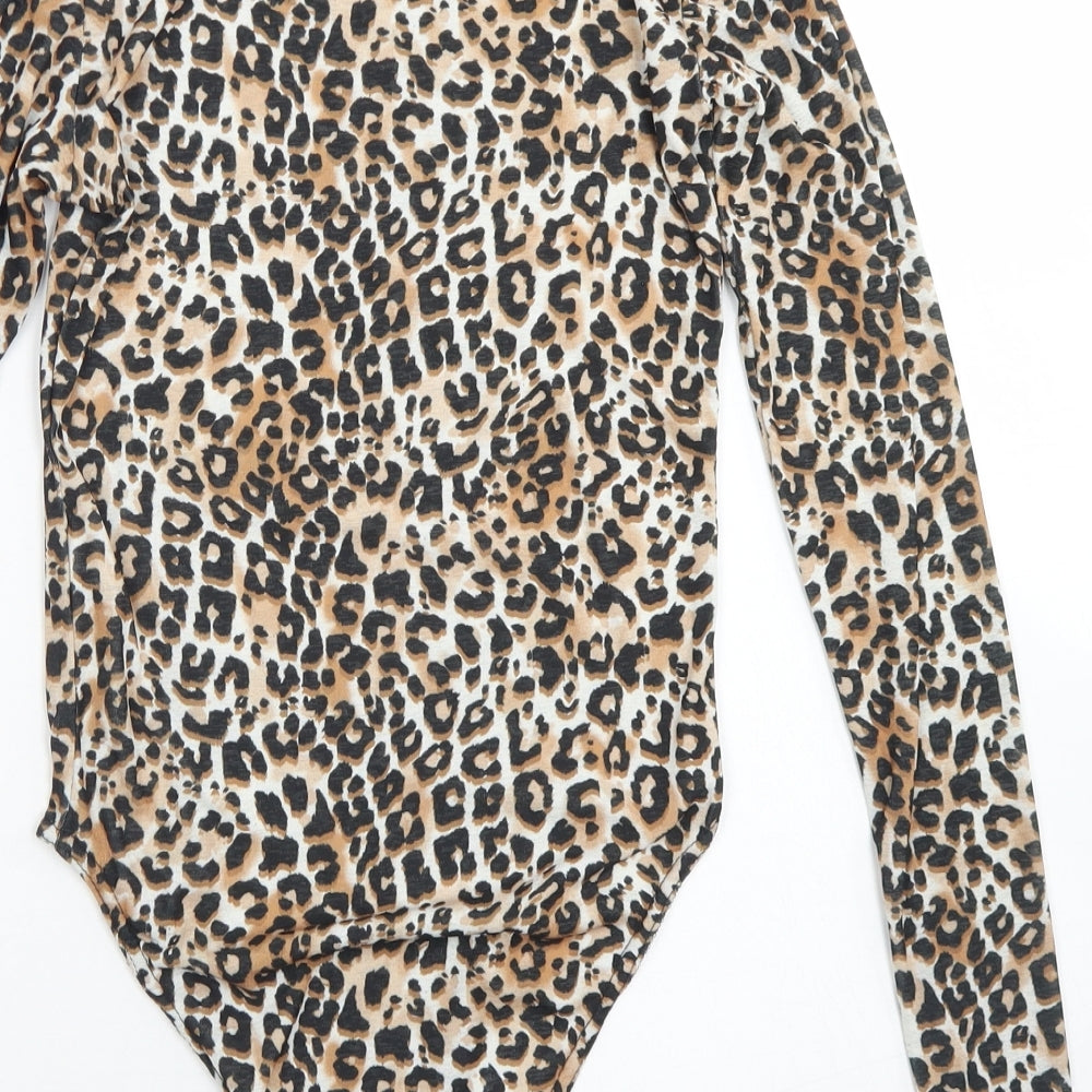 New Look Womens Brown Animal Print Polyester Bodysuit One-Piece Size 6 Snap