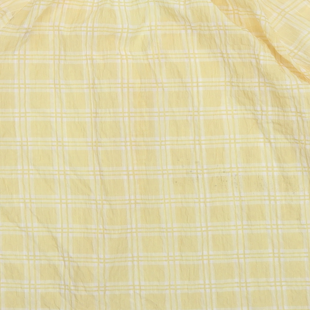 Primark Womens Yellow Check Polyester Cropped Blouse Size 10 Round Neck