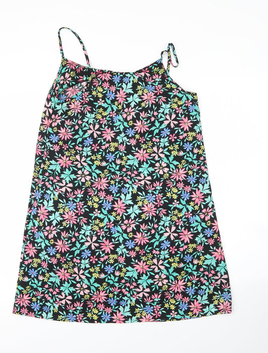 Primark Womens Black Floral Polyester A-Line Size 12 V-Neck