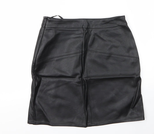 Papaya Womens Black Polyurethane A-Line Skirt Size S Zip