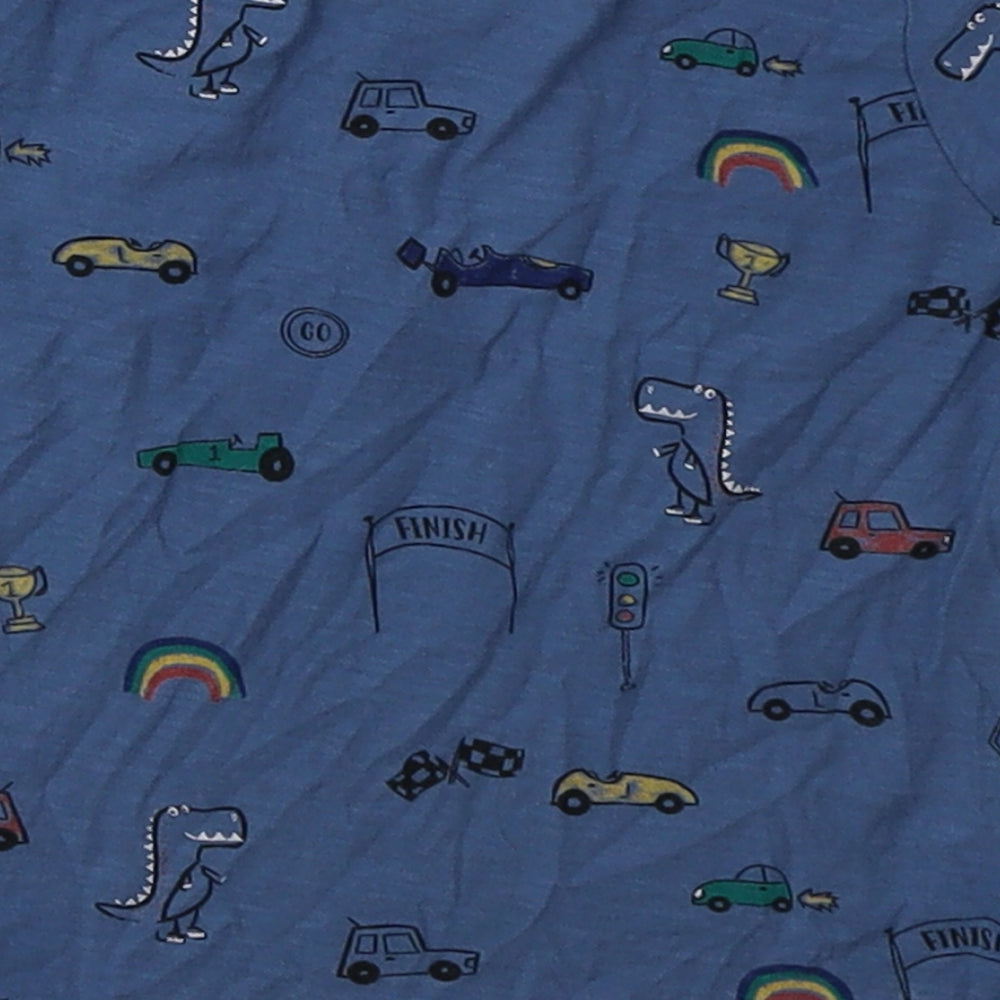 Matalan Boys Blue Geometric Cotton Basic T-Shirt Size 12-18 Months Crew Neck Pullover - Cars