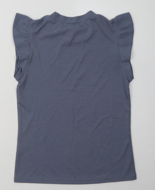 SheIn Womens Blue Polyester Basic T-Shirt Size S Crew Neck - frill arms