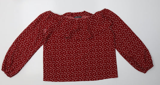 SheIn Womens Red Polka Dot Polyester Basic Blouse Size L Off the Shoulder - Heart Print