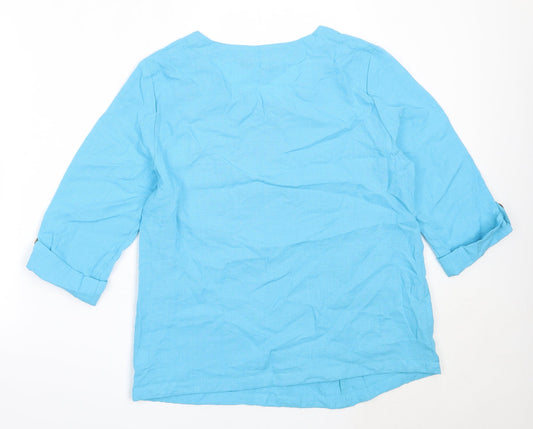 TIGI Womens Blue Polyamide Basic Blouse Size 10 Round Neck