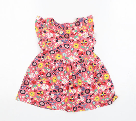 Matalan Girls Multicoloured Floral Cotton Fit & Flare Size 9-12 Months Round Neck