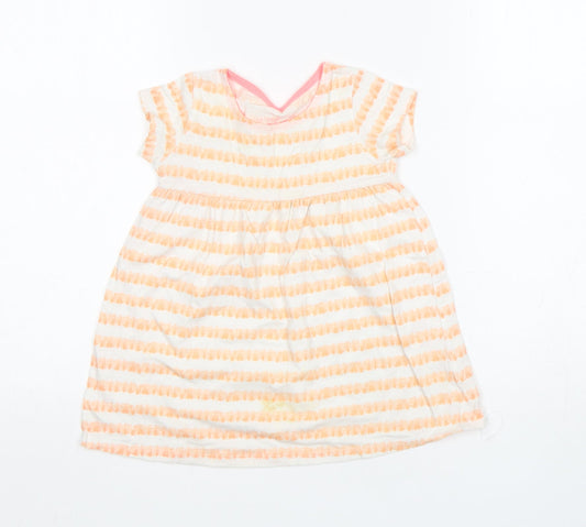 F&F Girls Orange Striped Cotton T-Shirt Dress Size 12-18 Months Round Neck