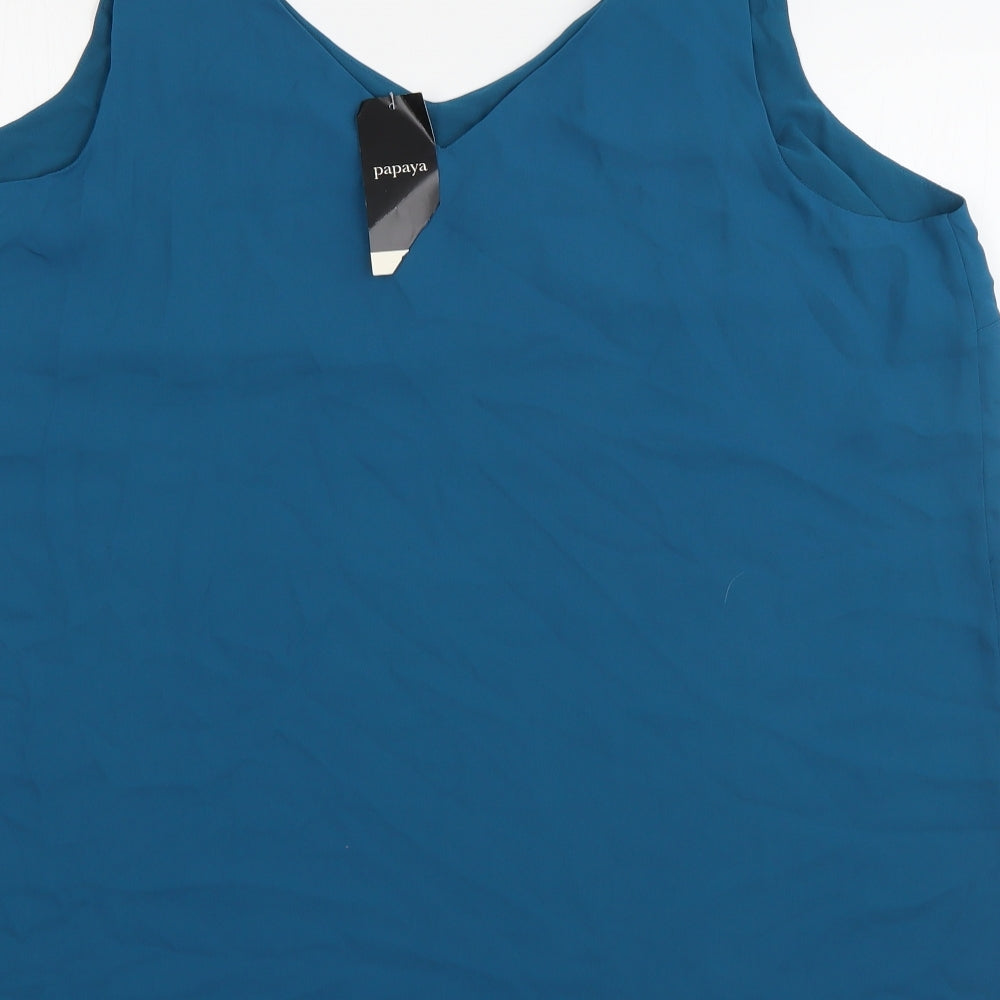 Papaya Womens Blue Polyester Camisole Tank Size 20 V-Neck