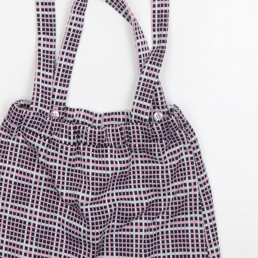 so cute Girls Pink Check Polyester Pinafore/Dungaree Dress Size 2-3 Years Square Neck Pullover