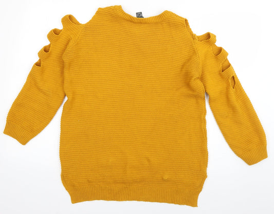 Primark Womens Orange Crew Neck Acrylic Pullover Jumper Size 6 - Cut out sleeves