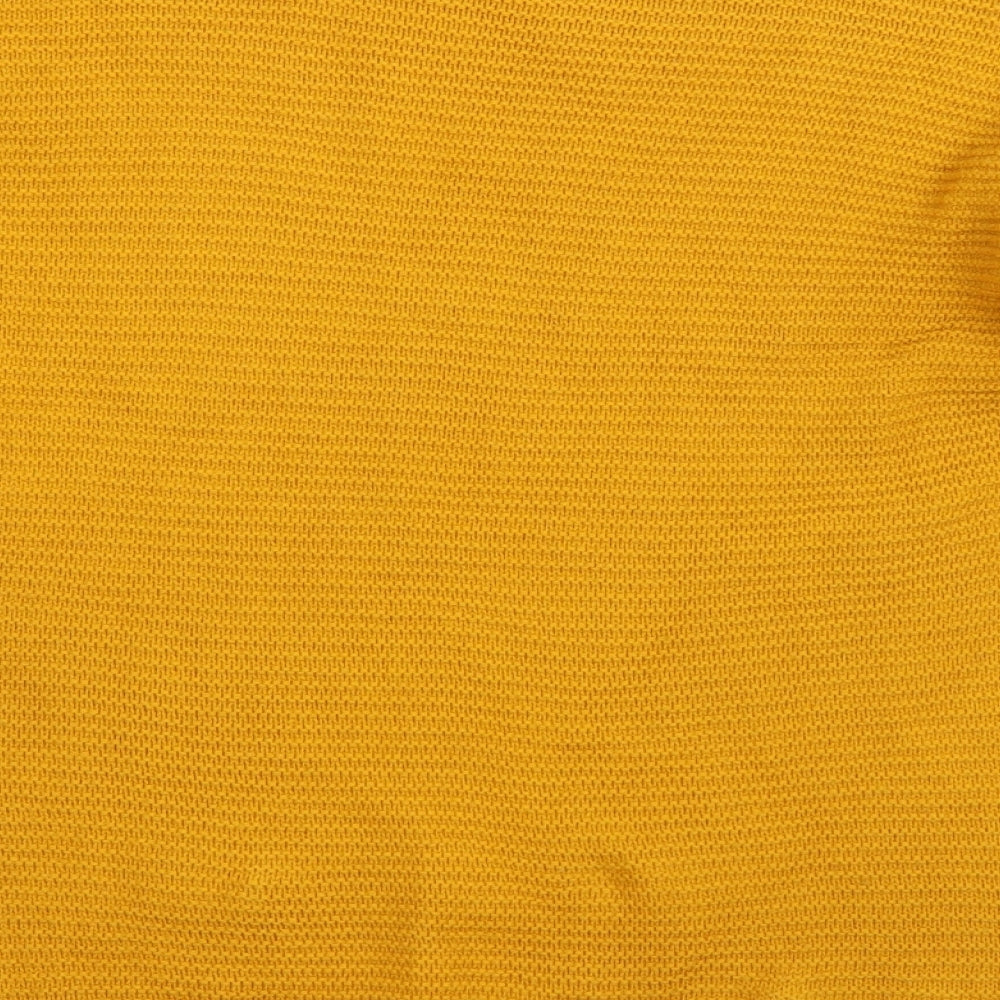 Brand and care label for Primark women’s orange crew neck acrylic jumper, size UK 6, - cut out sleeves