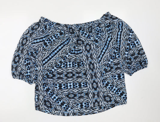 F&F Womens Blue Geometric Polyester Basic Blouse Size 12 Round Neck