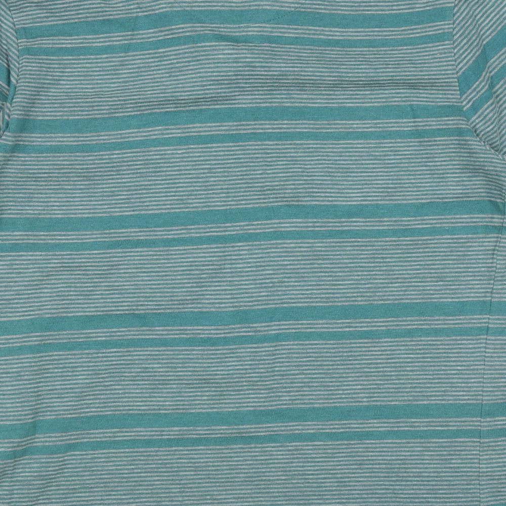 Atlantic Bay Mens Green Striped Cotton T-Shirt Size S Round Neck