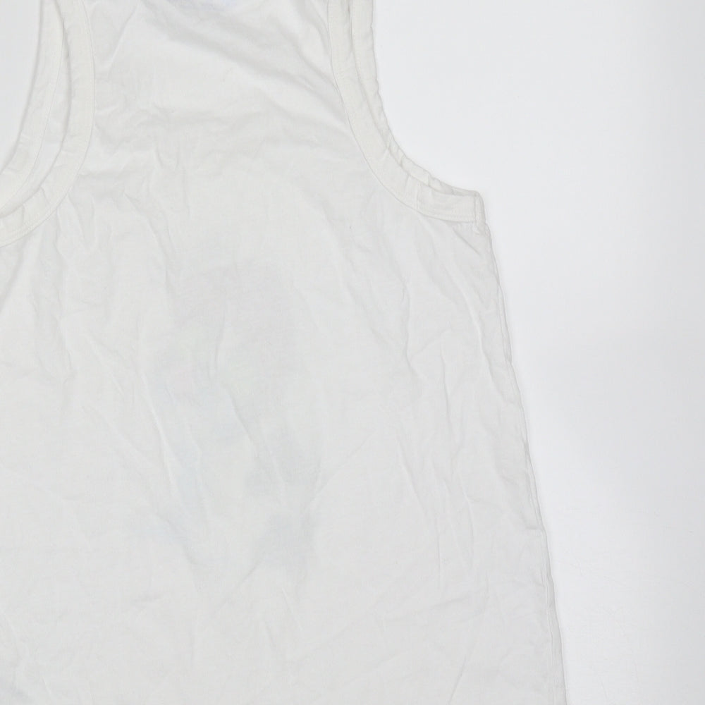 Primark Womens White Cotton Basic Tank Size XS Round Neck - Dog, self care