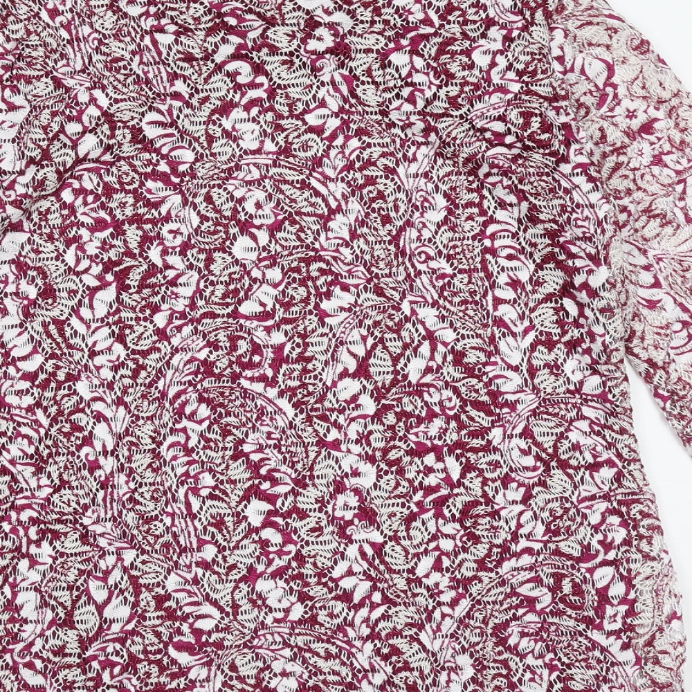 FOREVER 21 Womens Purple Geometric Polyester Basic Blouse Size M Round Neck