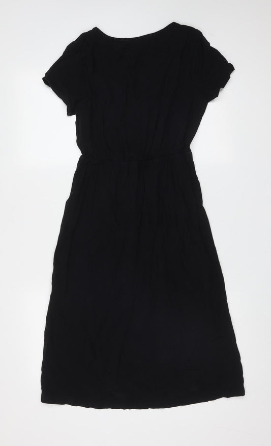 Preworn Womens Black Polyester Shirt Dress Size S V-Neck Button