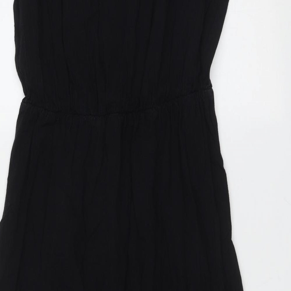 Preworn Womens Black Polyester Shirt Dress Size S V-Neck Button