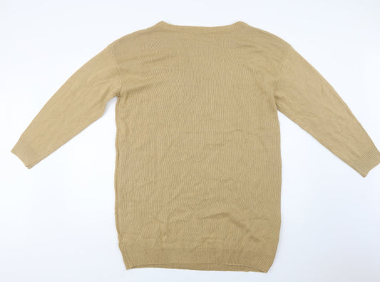 SheIn Womens Beige Crew Neck  Acrylic Tunic Jumper Size L