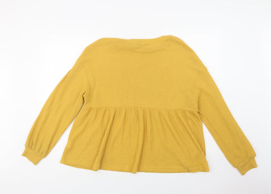 SheIn Womens Yellow Polyester Basic Blouse Size L Crew Neck