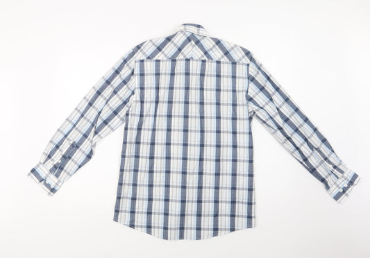 Avenue Mens Blue Check Cotton Button-Up Size S Collared Button